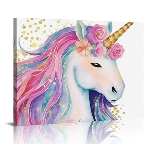 ONETECH Watercolor Unicorn Nursery Wall Art Girls Room Decor Inspirational Rainbow Flower prints Baby Girls Room Poster Colorful Picture Cute Paintings for Kids Room Lovely Gift 20x16in