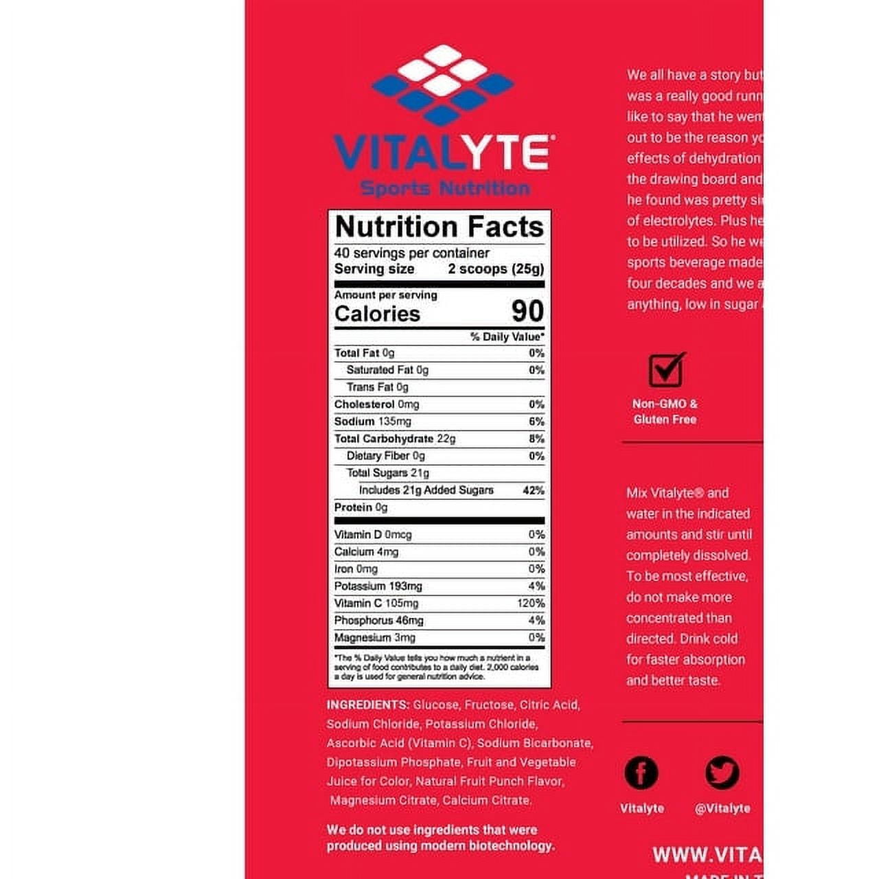 Vitalyte Fruit Punch Electrolyte Powder Mix, Isotonic Hydration, 160 Servings (4-pack, 35 oz Each)