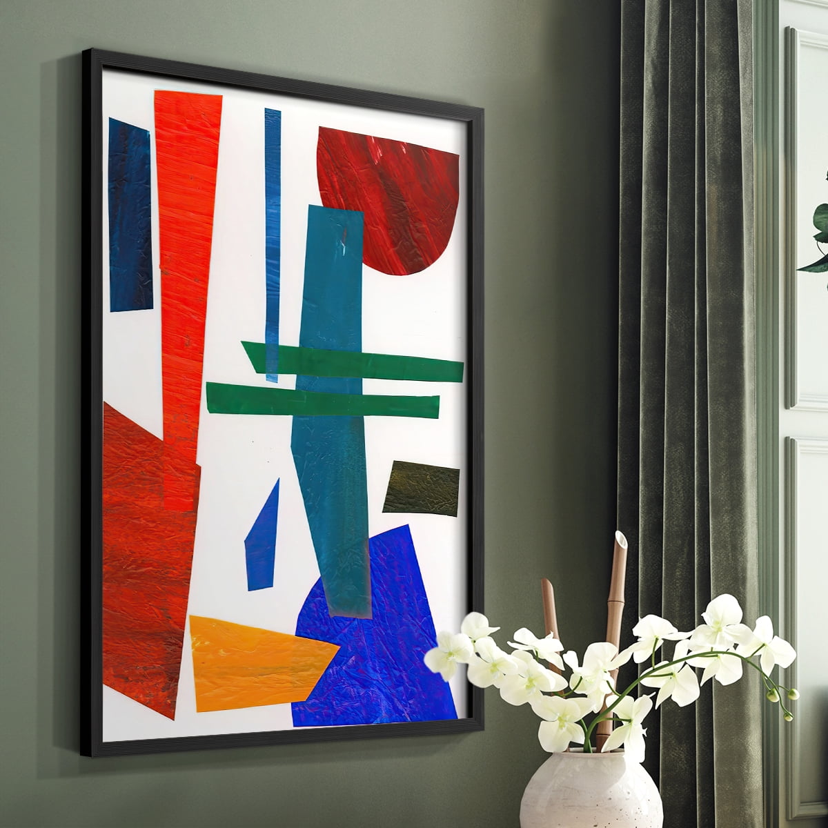 Colorful Shapes IV Framed Print in Black Solid Wood Framed Print No Nail Hanging