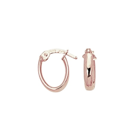 14k Pink Gold Shiny Domed Tubular Oval Hoops Hoop Earrings