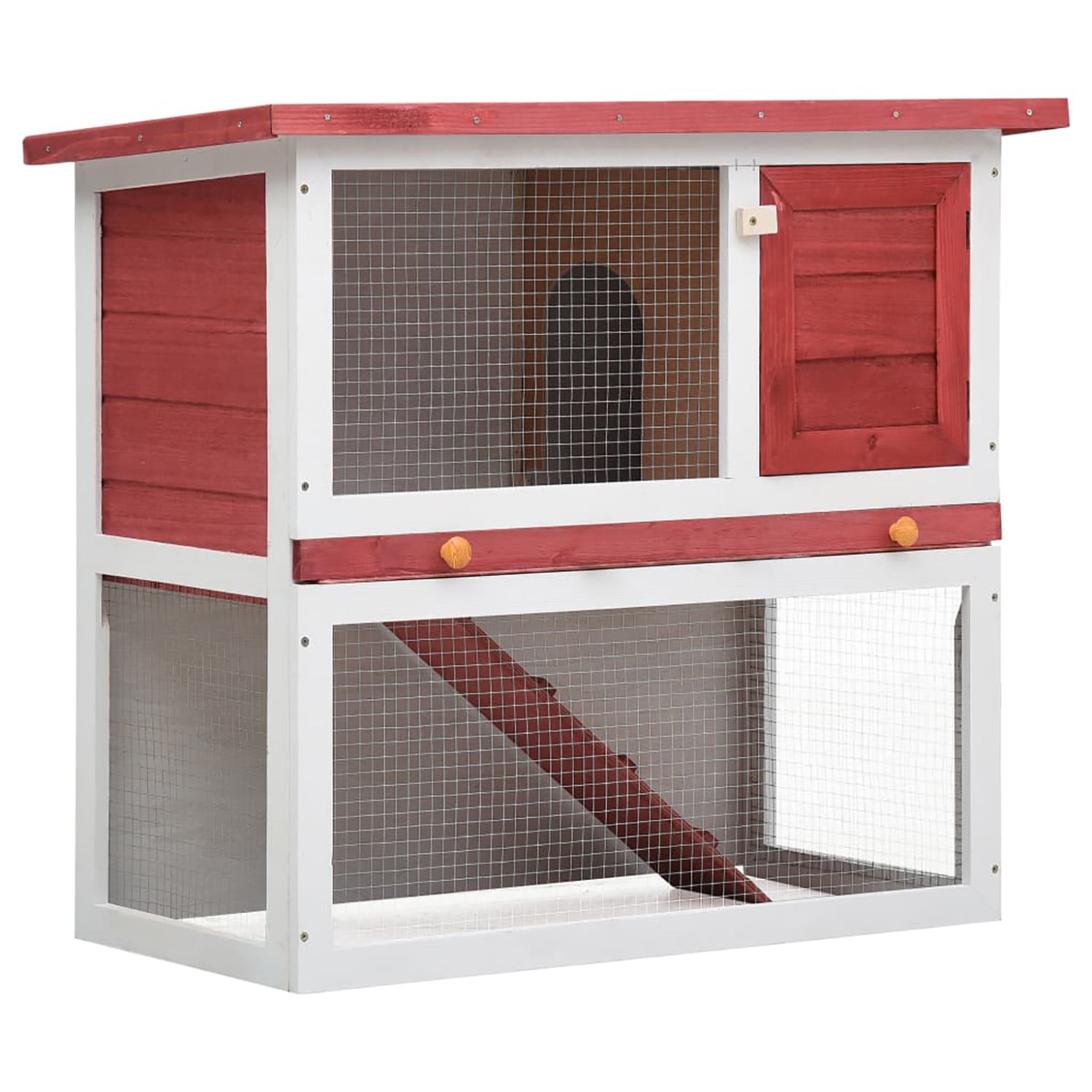 Pefilos 35" Wooden Two-Story Bunny Cage, Outdoor Rabbit Hutch with Run, 1 Door Small Animal House Pet Cage, Easy to Clean, Red Pefilos 35" Wooden Two-Story Bunny Cage, Outdoor Rabbit Hutch with Run, 1 Door Small Animal House Pet Cage, Easy to Clean, Red