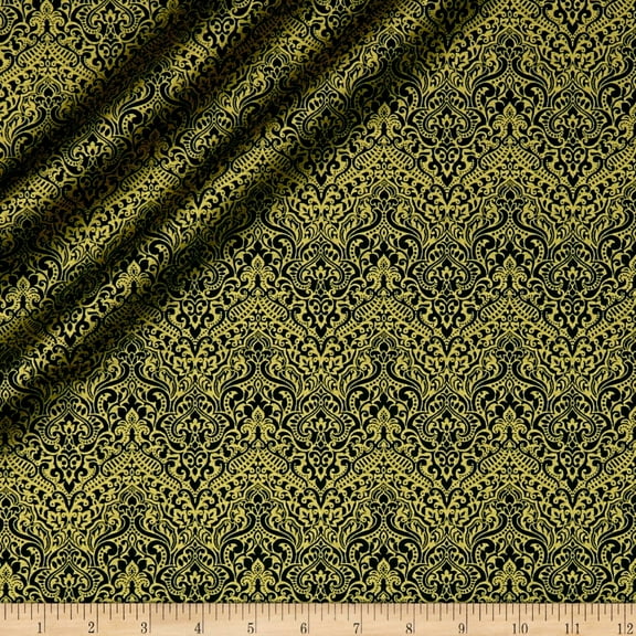 Quilting Treasures Basics Luminous Lace Chevron Brocade Blender Metallic Forest 100% Cotton Fabric sold by the yard