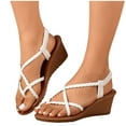 thumbnail image 4 of Ladies Sandals Women's Fashion Casual Spring And Summer Beach Versatile Clip-Toe Wedge Heel Thick-Soled Sandals White, 4 of 9