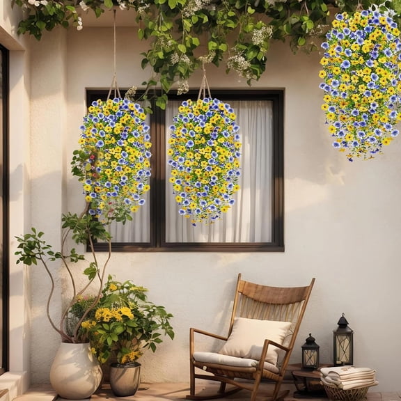 Faux Flowers Artificial Flowers for Outdoors, Long Trailing Silk Vines Hanging Baskets, UV Resistant Realistic Plants for Front Door Porch Patio Garden Decor