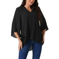 thumbnail image 1 of INSPIRE CHIC Blusa Casual Elegante de Manga 3/4 con Cuello en V y Dobladillo Asimétrico de Chiffon L Negro, 1 of 5