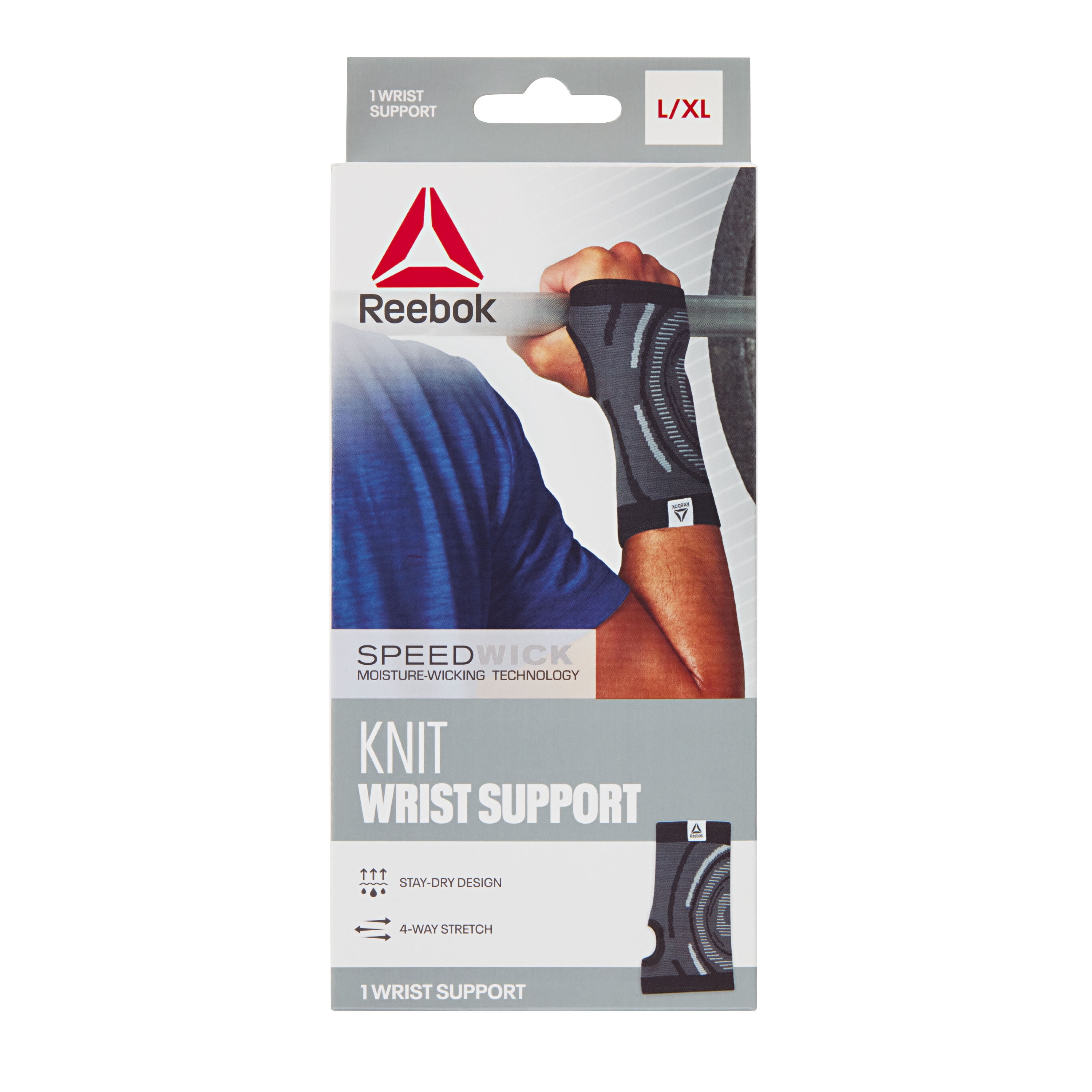 (2 pack) Reebok Delta Speedwick Knit Wrist Support, S/M - L/XL, Black, Moisture Wicking, Neoprene Support, Unisex