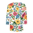 thumbnail image 4 of CYMMPU Blouses for Women Dressy Casual Round Neck 3/4 Sleeve Spring Tops Loose Fit Flower Printed Summer Fashion Shirts Tunic Tops Lightweight Basic T-Shirts Multicolor L, 4 of 5
