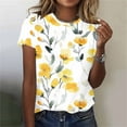 thumbnail image 2 of Women's Floral Print T-shirts Plus Size Summer Graphic Basic Tees Short Sleeve Tunic Tops Loose Fit (3XL, Yellow), 2 of 5
