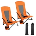 thumbnail image 2 of Pirecart 2PCS High Back Beach Chairs, Portable Low Beach Chair W/ Carry Bag & Cup Holder, 28.5″ High Mesh Back Desigh for Camping, Outdoor, Orange, 2 of 10