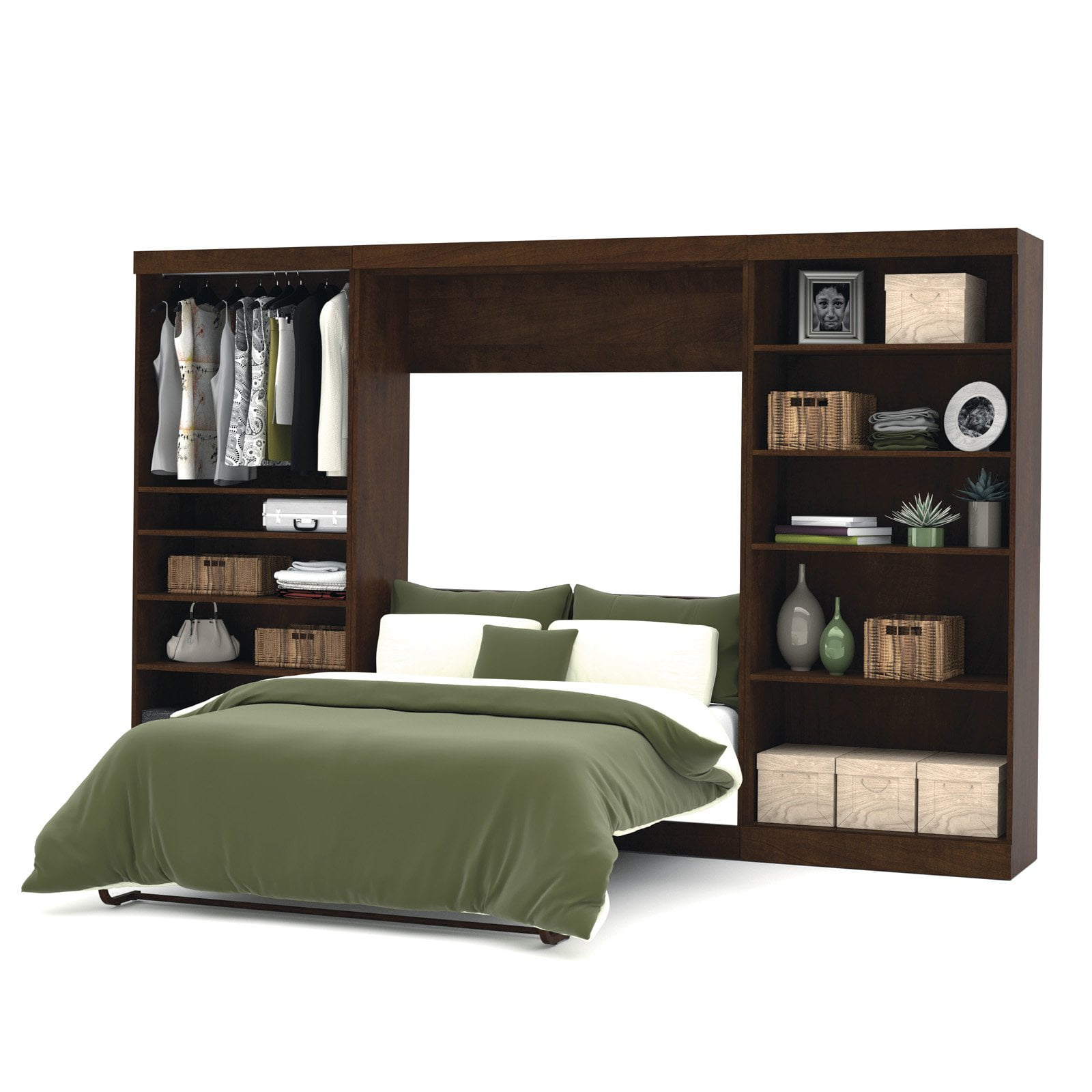 Pur by Bestar 131" Full Wall Bed Kit with Two 36" Storage Units in Chocolate