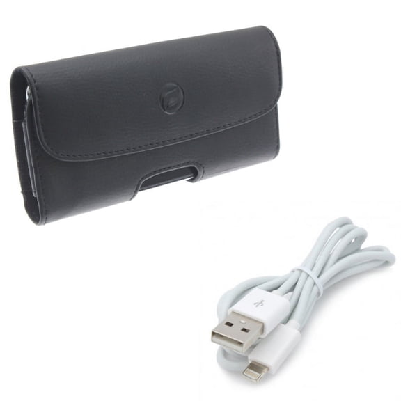 Charger Cord USB Cable w Leather Case Belt Clip for iPhone XS Max/8 PLUS/7 Plus/6S Plus/6 Plus - Power Wire Sync Fast Charge Data and Holster Cover Loops Pouch Carry