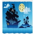 thumbnail image 3 of Vintage Boat Shower Curtain, Pirate Ship Moonlight Skull Flag Scary Island Dead Bones, Fabric Bathroom Set with Hooks, 69W X 84L Inches Extra Long, Azure Blue Indigo Pale Yellow, by Ambesonne, 3 of 3