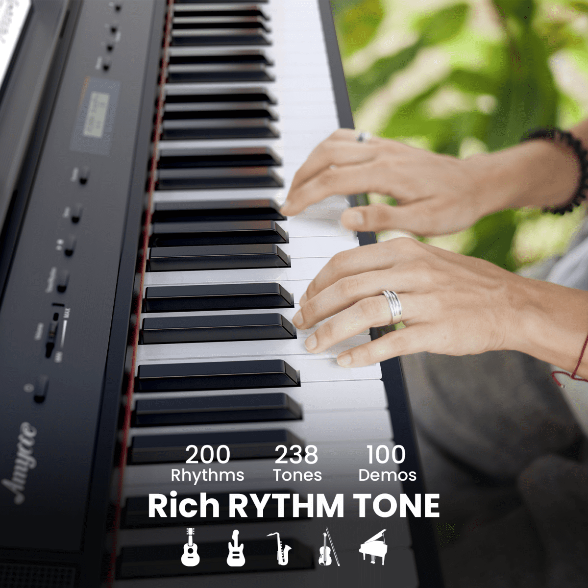 Digital Piano 88 Key Weighted Hammer Keyborad Piano with Sustain Pedal & Built in Speakers for Beginner/Adults(With Wood Stand)