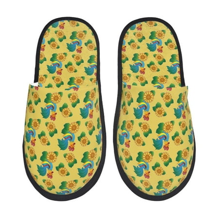 Balery Roosters And Sunflowers Slient Indoor Furry Fleece Comfort House Shoes Soft Non-Slip Home Shoes Cotton slippers House Slippers-- Medium