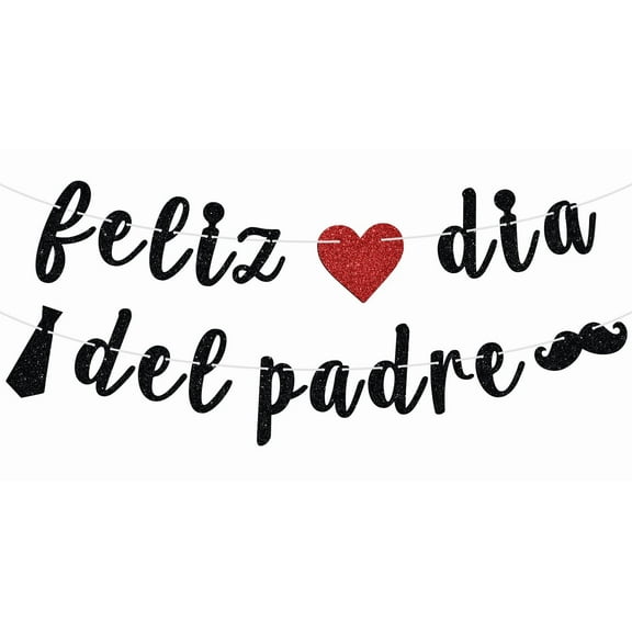 Feliz dia del Padre Banner, World Best Dad/Super Dad/Love You Dad, Happy Father's Day Celebration Party Decorations Supplies, Black Glitter