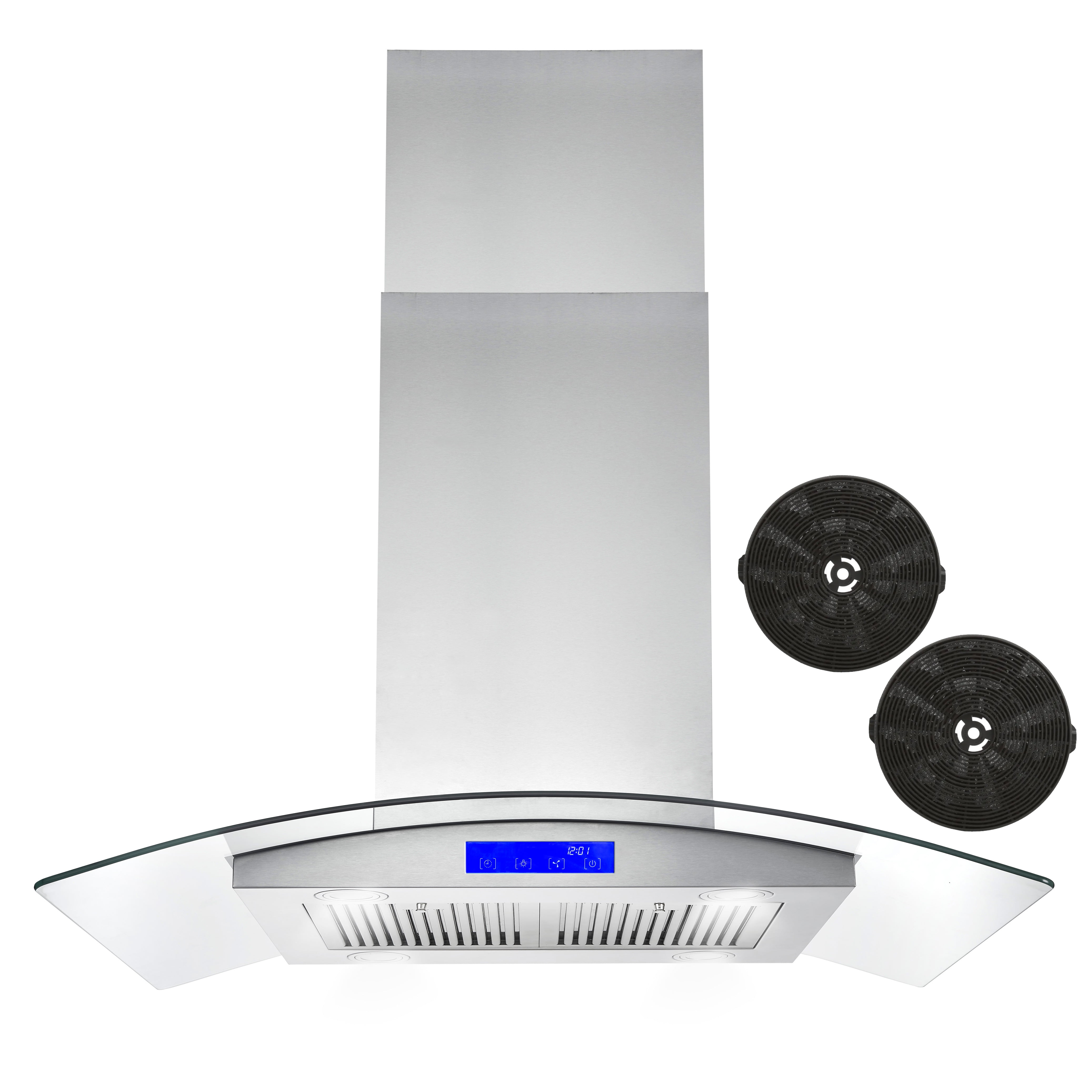 Cosmo 36 in. Ductless Island Range Hood in Stainless Steel with LED Lighting and Carbon Filter