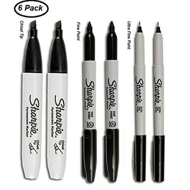 Transient Inn Whimsical Sharpie Permanent Marker - 6 Pack - Assorted Sizes - Ultra Fine Tip, Fine  Tip & Chisel Tip Permanent Marker, Marks on Paper and Plastic, Resist  Fading and Water, AP Certified - Black - Walmart.com