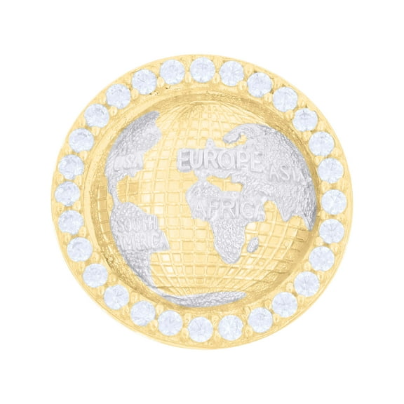 10kt 10k Two-tone Gold Mens Cubic-Zirconia World Map Globe Fashion Ring