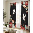 thumbnail image 5 of Black Crane Sheer Curtains 84 Inch Length 2 Panels Set for Living Room/Bedroom, Vintage Red Teal Spring Floral Botanical Kitchen Curtains Grommet Semi-Sheer Curtains Window Treatments 52"x84"x2, 5 of 7