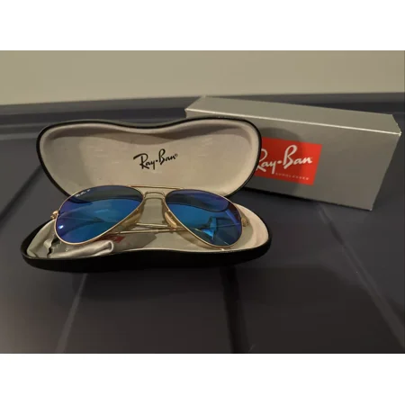RAY BAN POLARIZED 3025 Aviators Sunglasses 112/4L Matte Gold / Blue Mirror