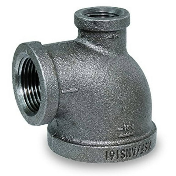 Supply Giant BMRT2009 Black Malleable Three Size Reducing Tee with Female Threaded Fitting, 2" x 1" x 1"