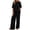 Black, variant on Bosfbaoi Two Piece Sets for Women Linen Blend Relaxed Fit Outfit Set Short-sleeved Top Wide Leg Pants Vacation Matching Set Summer Outfits