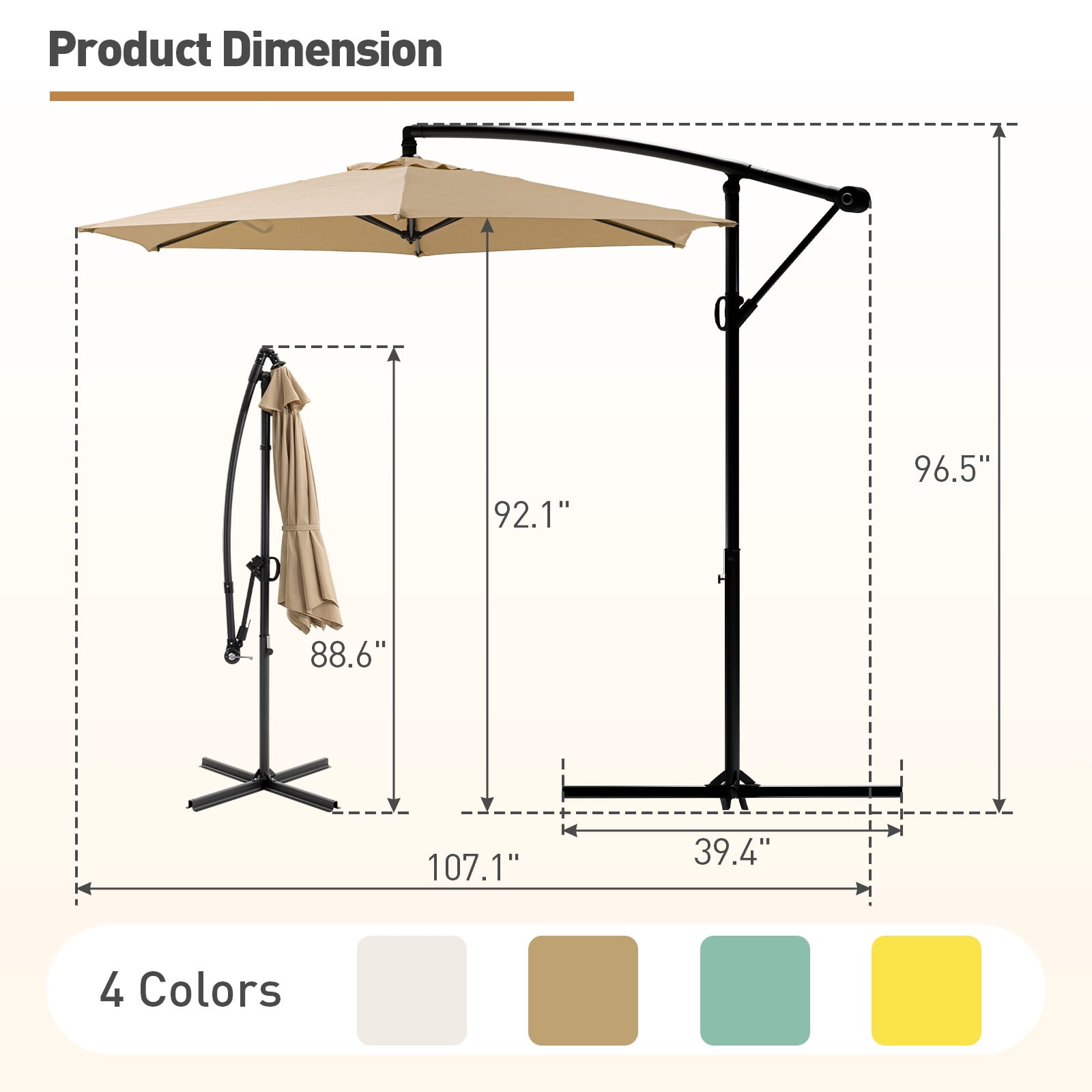COSIEST 9ft Offset Patio Umbrella, Cantilever Hanging Outdoor Umbrella for Market, Backyard, Poolside, Garden