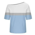 thumbnail image 5 of HomeDM Women's Short Sleeve T-Shirts Summer Cold Shoulder Casual Shirts Dressy Beach Vacation Blouse Tops - Light Blue/2XL, 5 of 6