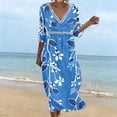 thumbnail image 2 of Edvintorg 3/4 Sleeve Dress for Women Floral Printed V Neck Casual Long Dresses Plus Size Fashion Clothing Women S-3XL Blue, 2 of 6
