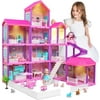 Beefunni Dollhouse, with Slide, Dolls and 11 Rooms, Creative Dollhouse Toys for Girls, Christmas Birthday Gifts for Girls 3 to 6 Year Old