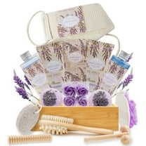 Luxury Mothers Day Gifts Baskets in Lavender Essential - Christmas Birthday Mothers Day Gifts for Women -18pc Bath Body At Home Spa Relaxing Self Care - Bubble Bath Bomb Lotion Massager Roller Loofah