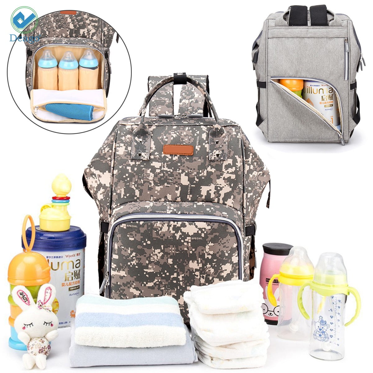 Deago Diaper Bag MultiFunction Waterproof Travel Backpack Nappy Bags for Baby Care, Large