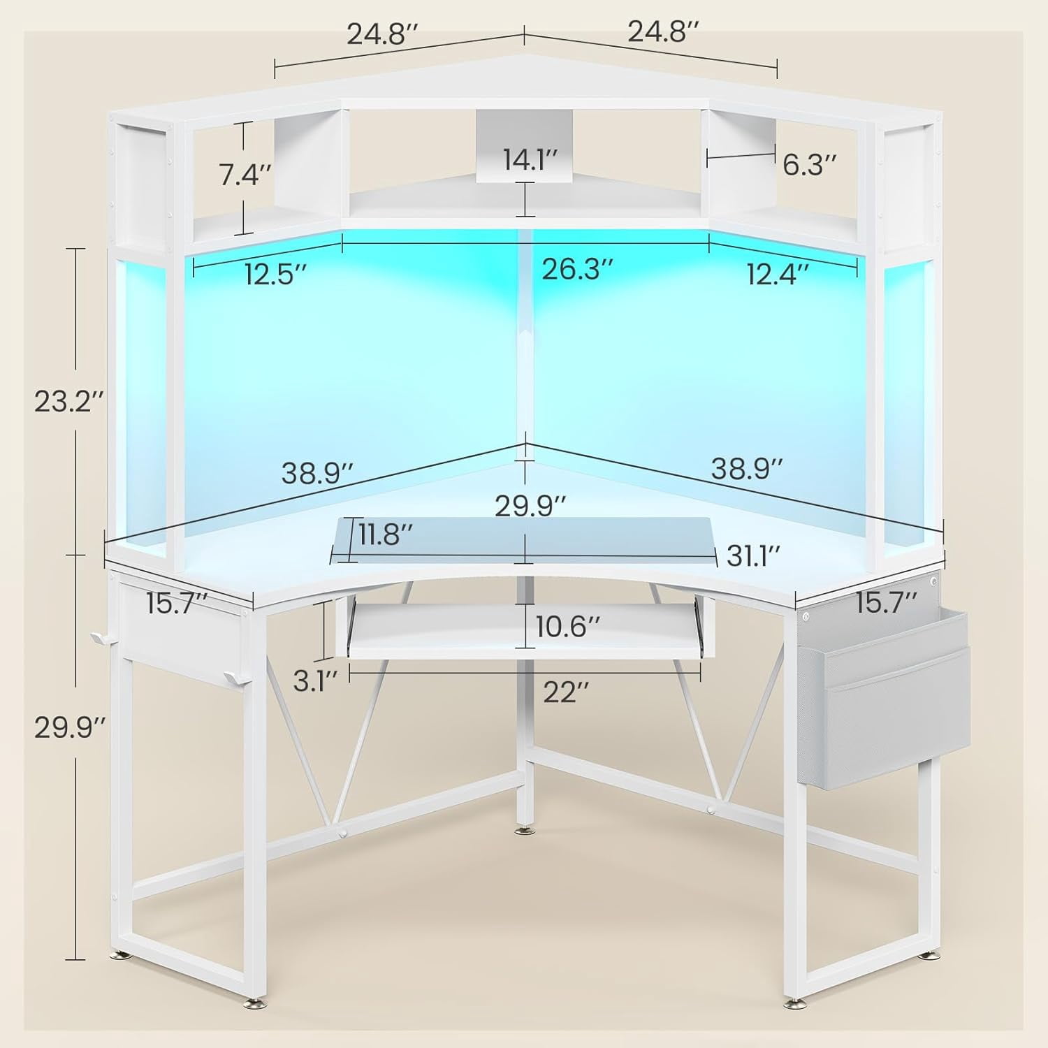 SEDETA L Shaped Desk with Hutch & Keyboard Tray, Corner Computer Desk with Storage Bag for Home Office, Writing Study Desk