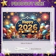 thumbnail image 2 of Gold Star Design Happy New Year Banner Firework Pattern 2026 New Year Display Colorful Balloons Gift Box Decor New Year Backdrop for New Year Party Holiday Celebration Indoor Decoration, 2 of 9