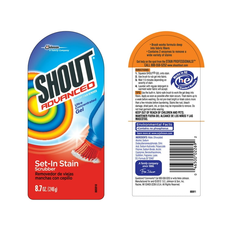 Shout Advanced Ultra Concentrated Gel Set-In Stain Brush Laundry Stain  Remover, 8.7 oz (Pack of 5)