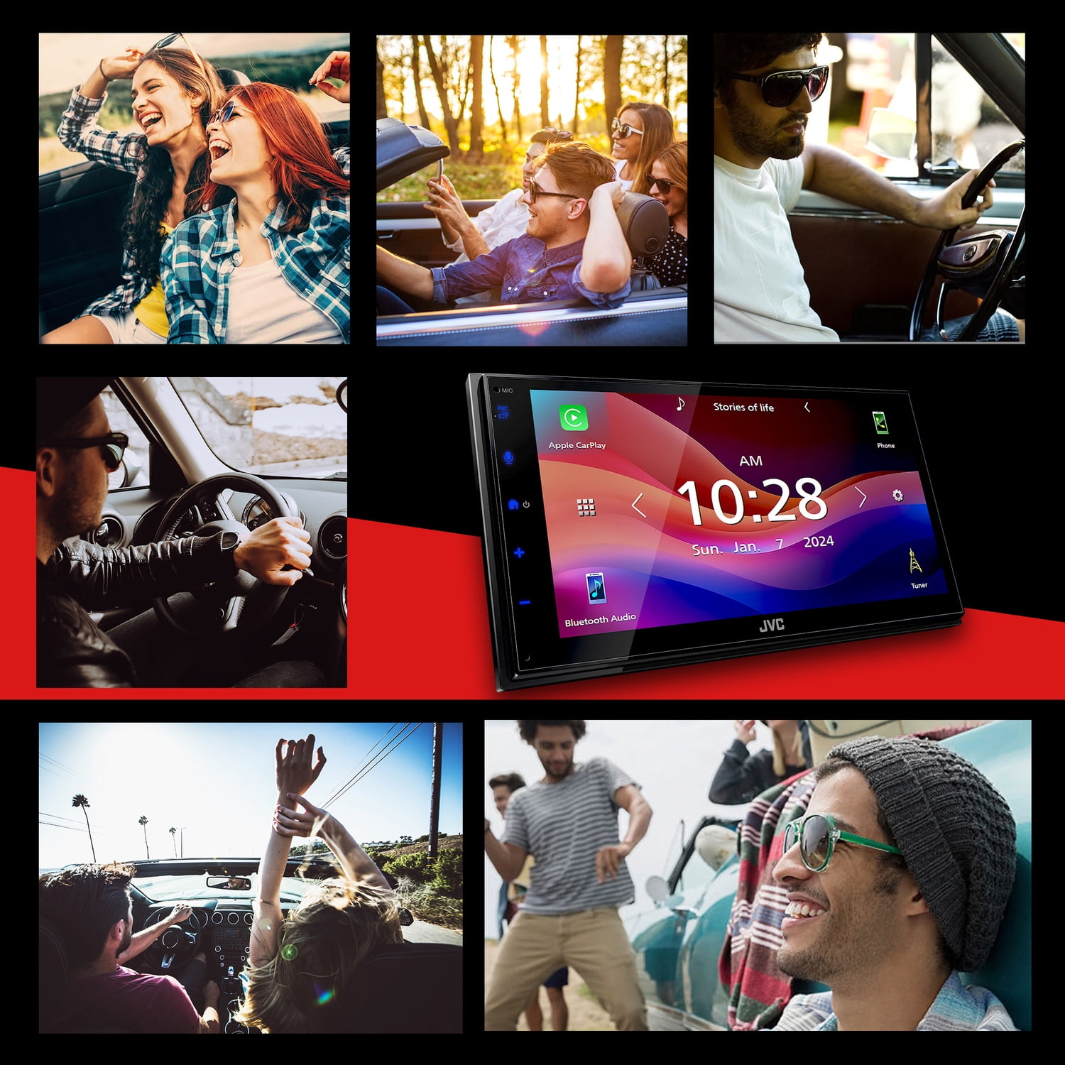 6.8-In. Car In-Dash Unit, Double-DIN/Single-DIN Short Chassis Digital Receiver with WSVGA Touch Screen, Android Auto, and Apple CarPlay