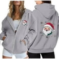 thumbnail image 4 of Christmas Zip Up Hoodies for Women Long Sleeve Xmas Santa Graphic Hooded Sweatshirt with Pockets Jacket Coat Outerwear, 4 of 7