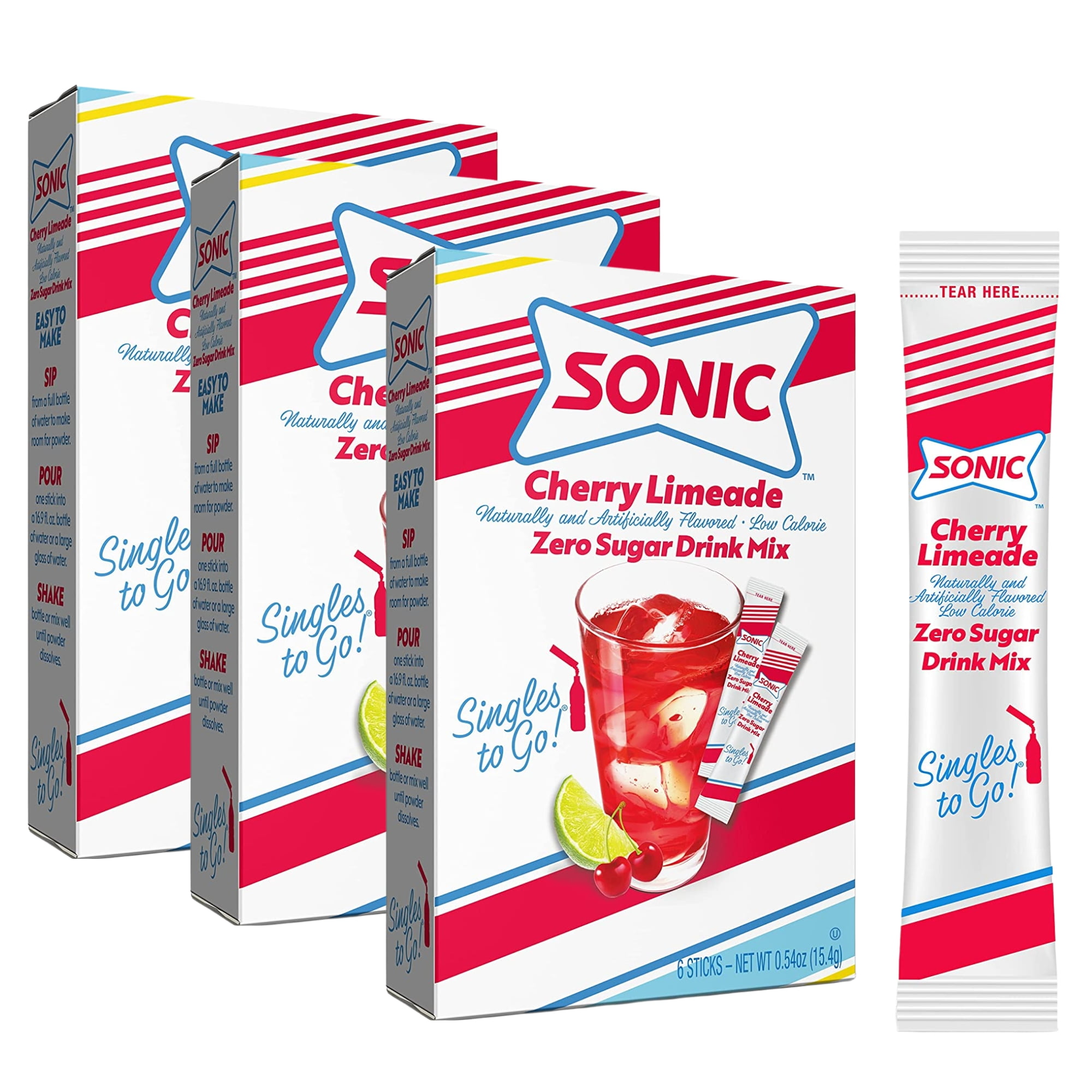 Sonic Singles To Go Powdered Drink Mix, Cherry Limeade Flavor, Sugar Free Low Calorie Water