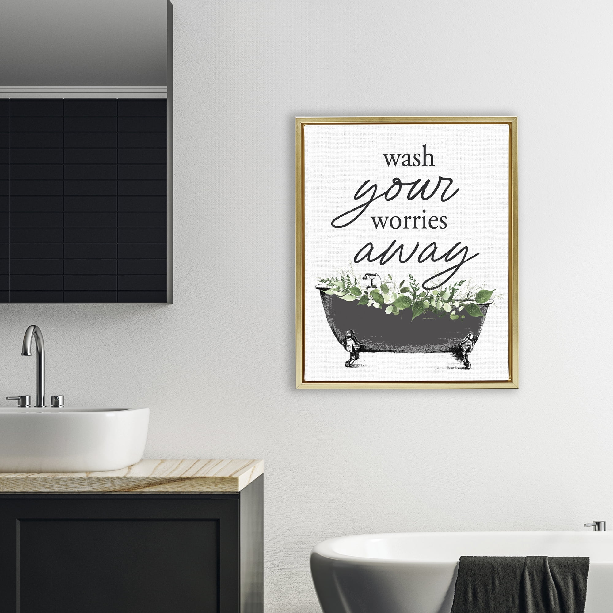 Wash Worries Away Herbs Gold Framed Floater Canvas Wall Art, design by Lettered and Lined
