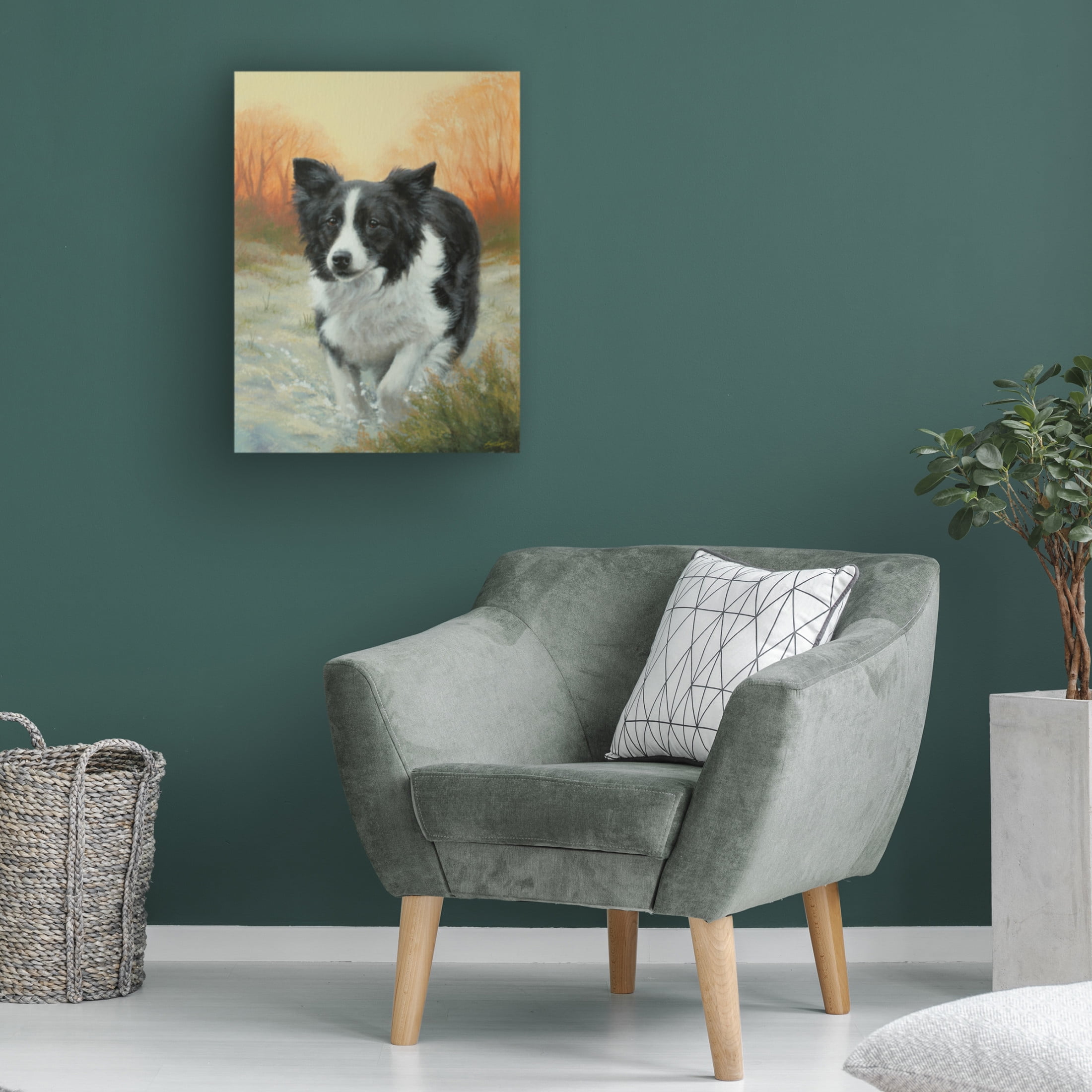 Canvas Wall Art - John Silver 'Border Collie in Winter Landscape' Wall Art for Living Room, Bedroom, or Office Décor by Trademark Fine Art - 18 x 24 Inches
