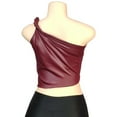 thumbnail image 3 of Kaemgyyd Women's Leather Shirt Fashion Sleeveless Asymmetrical Hem Slim Tank Top Solid Color One-Shoulder PU Tunic Tee Clubwear, 3 of 5