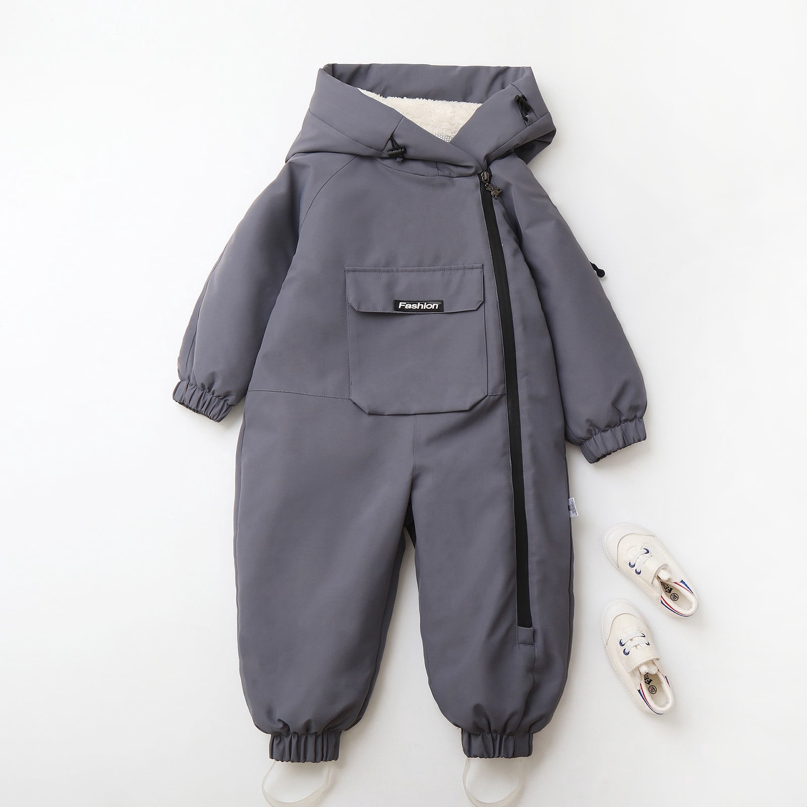 KAUOD Boys Girls One Piece Snowsuits Fleece-Lined Hooded Insulated Ski Jumpsuits Front Pockets Side Zipper Snowboard Suits