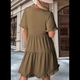 thumbnail image 4 of Vestido Informal de Mujer con Cuello en V, Corta, Corte A y Volantes, Color Caqui, Talla M, 4 of 5