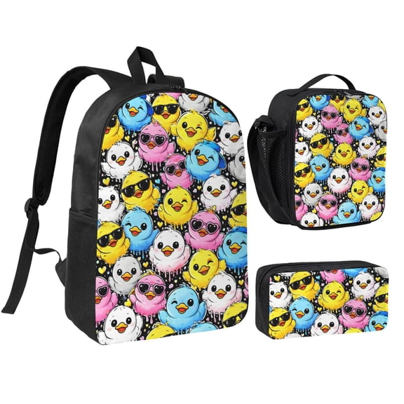 Cartoon Duck Backpack Set 3pc Including Backpack, Lunch Bag and Pen Bag Combination