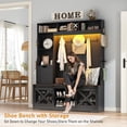 thumbnail image 6 of ChVans 75''H LED Farmhouse Hall Tree w/ Bench & Shoe Storage, 59"W Large Hall Tree Entryway Bench w/ Coat Rack, 16 Shoe Cabinet, Umbrella Holder&Sock Storage Drawer, Mudroom, Hallway, 6 of 9