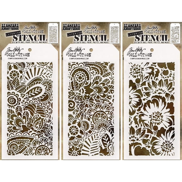 Juego De Plantillas Tim Holtz - Doodle Art 1 Doodle Art 2 Y Bouquet - Paquete De 3 Artículos
