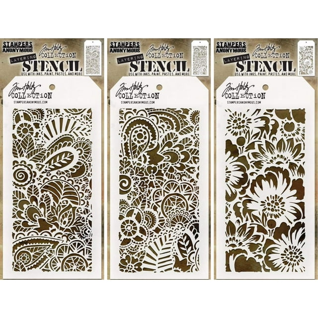 Juego De Plantillas Tim Holtz - Doodle Art 1 Doodle Art 2 Y Bouquet - Paquete De 3 Artículos