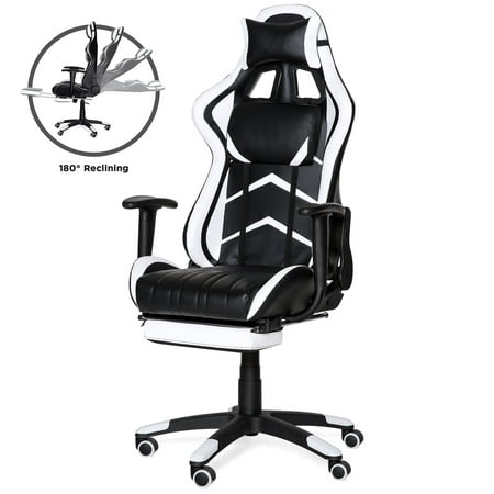 Best Choice Products Ergonomic High Back Executive Office Computer Racing Gaming Chair with 360-Degree Swivel, 180-Degree Reclining, Footrest, Adjustable Armrests, Headrest, Lumbar Support, (The Best Gaming Computer For Under 1000)