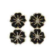 Crunchy Fashion Handmade Beaded Flower/Floral Bohemian Statement Black Seed Bead Dangle Summer Earrings- Mother's/christmas Day Gift for Women