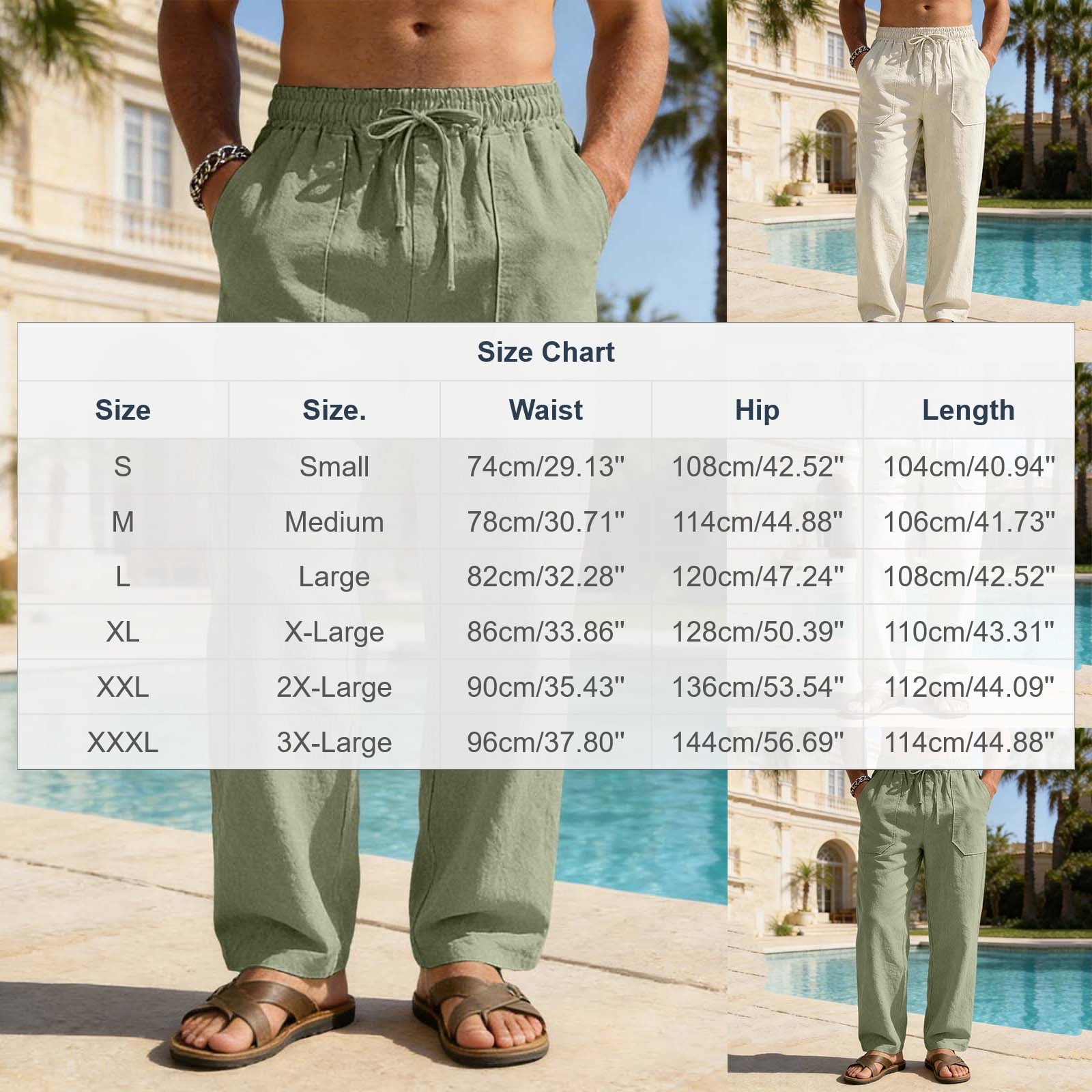 Jerdar Men's Cotton Linen Pants Elastic Waist Drawstring Casual Trouser Lightweight Straight-Legs Loose Beach Yoga Pants L